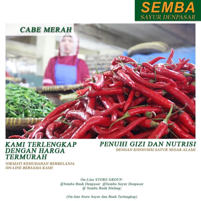 

CABAI CABE MERAH/HIJAU BESAR sayur sayuran DENPASAR BALI sembako bumbu dapur lauk makanan fresh