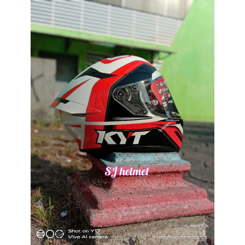 Helm KYT TT course grand Prix white/blue/red (ongkir hanya 2kg/packing full box)