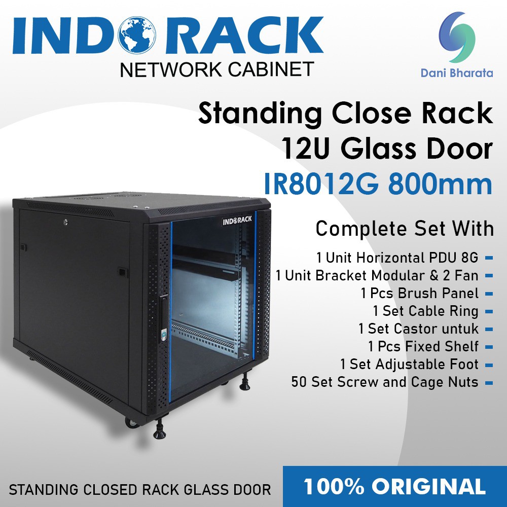 Indorack IR8012G Standing Close Rack 19&quot; 12U Glass Door Depth 800mm IR8012G STANDING CLOSE RACK INDO