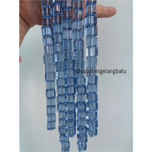 kristal Ceko kotak 8 x 8mm BLUE QUARTZ crystal biru bross manik manik