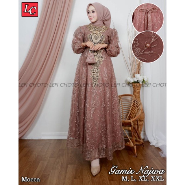 Permata Olshop / Gamis Najwa LK / Kebaya Gamis Bordir Modern Terbaru / Dress Kondangan