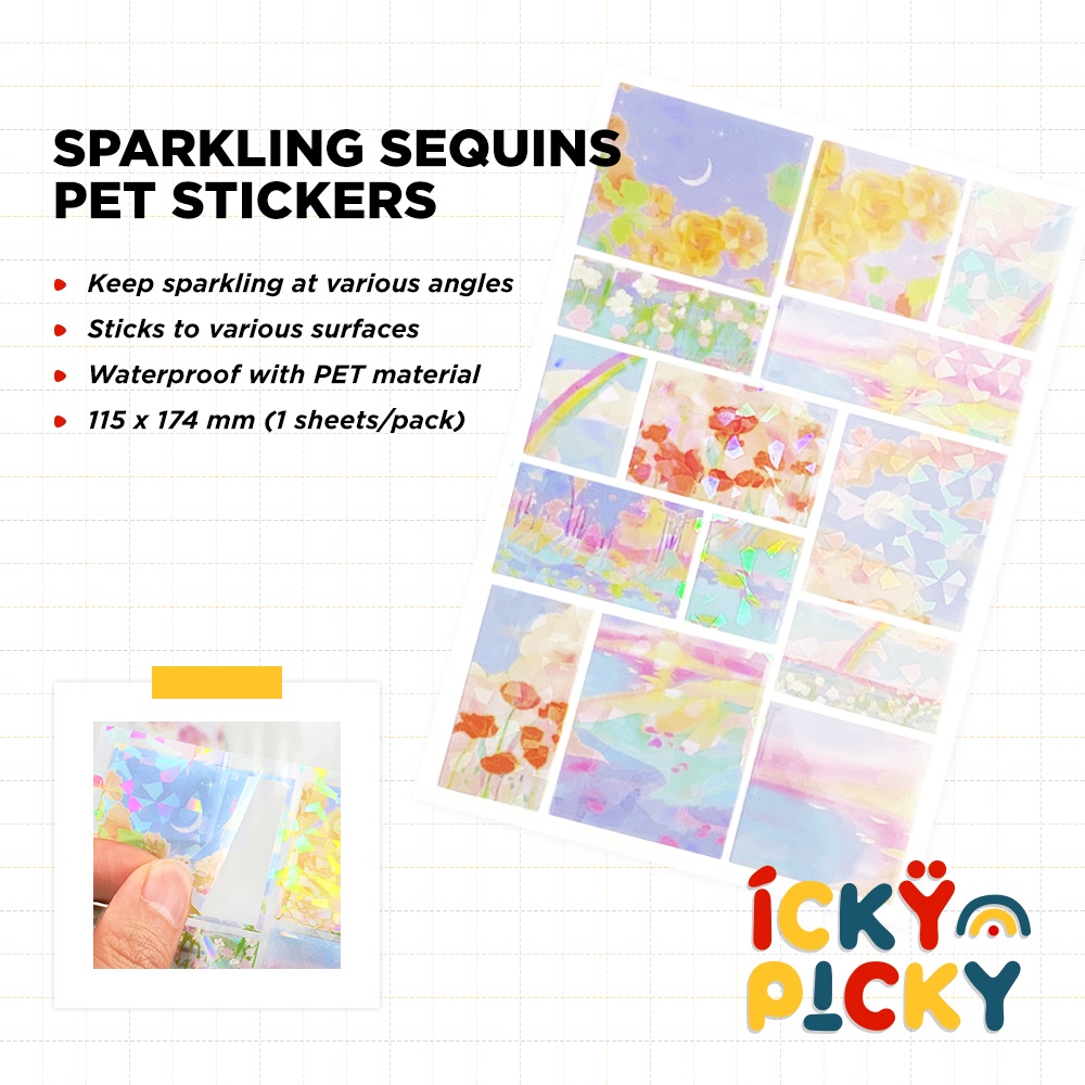

[ickypicky] PaperMore Sparkling Sequins PET Stickers Yunlin Green Field Series (1 sheets/pack) | Stiker Kelap Kelip Pemandangan