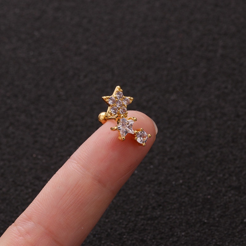 1Pc Zircon Star Wings Cartilage Helix Tragus Conch Rook Lobe Screw Back Earring Stud