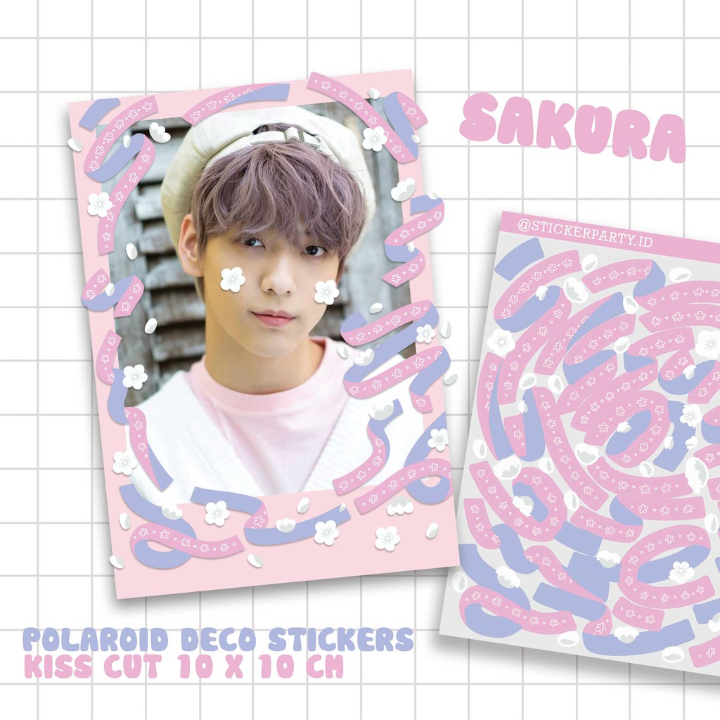 

[Sticker Party] Stiker Polaroid Deco Polco Sakura Ribbon Pita Confetti Pastel 10x10 Top Loader Kpop CFT33 CFT