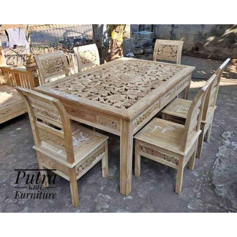 Meja Makan Jati Kartini Kursi 6 Meja 1 Furniture Jepara