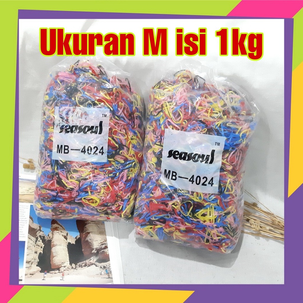 635D1 [Grosir] @1kg karet Jepang ikat rambut ukuran M warna warni