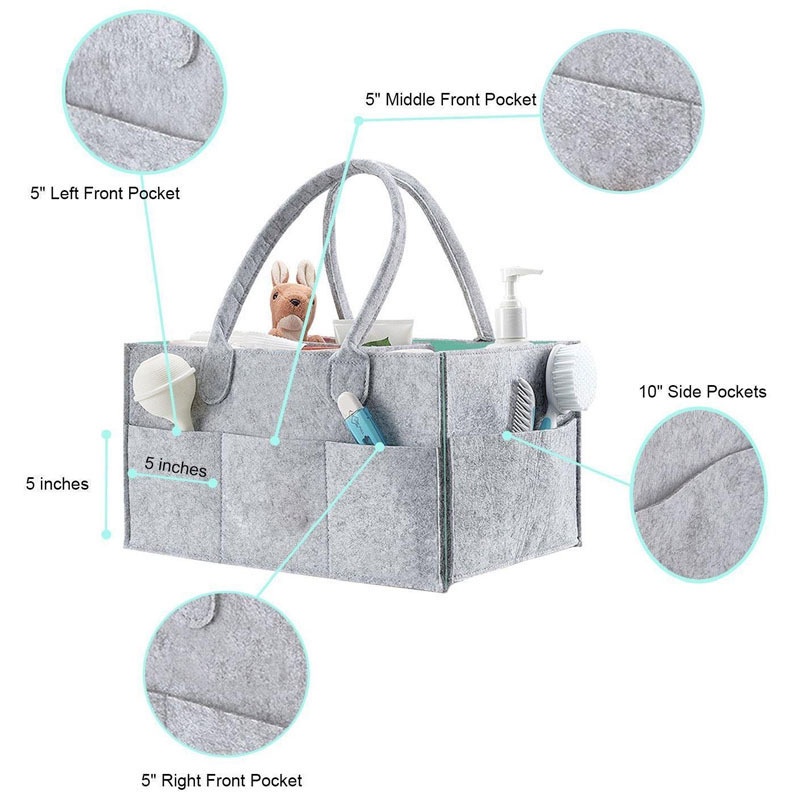 Tas Diapers Baby Bag Tas Untuk Perlengkapan Bayi Baby Diaper Caddy Bag 6 Sekat Bahan Felt uk 32 x 23 x 18 cm