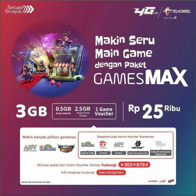 Paket Gamesmax Total Kuota 3gb Telkomsel Tsel Game Internet Data Shopee Indonesia