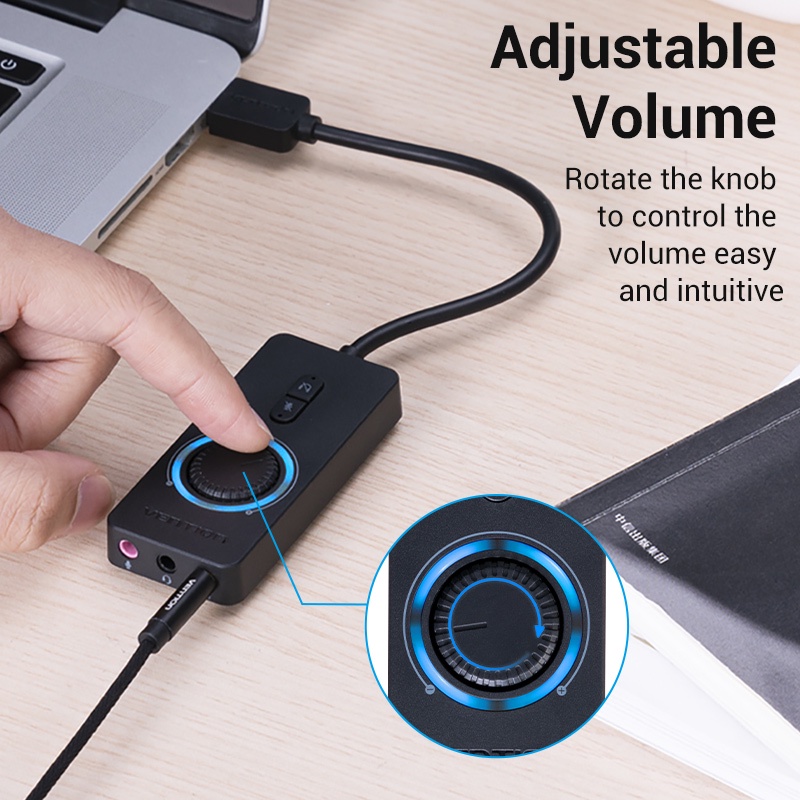 Vention USB Sound Card External Stereo Sound Adapter w/ Volume Control-8