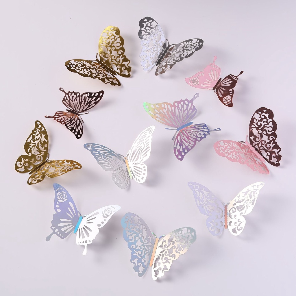 [ Colorful DIY 3D Hollow Butterfly Wall Sticker Wedding Decoration  for  Home Living Room Bedroom ]