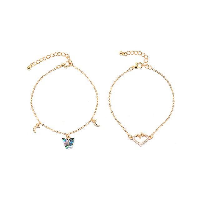 LRC Gelang Kaki Fashion Gold Color Moon Love Butterfly Diamond Multilayer Anklet K26975