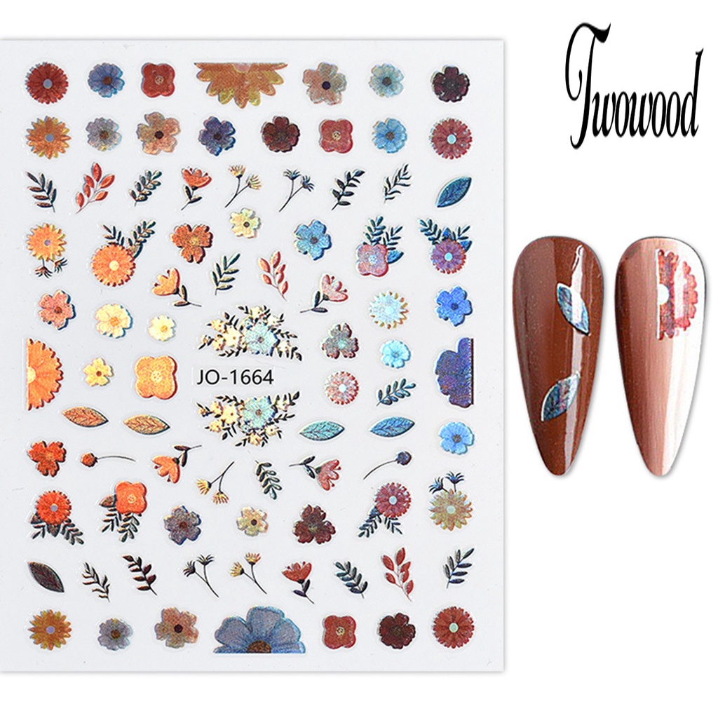 Twowood Stiker Kuku Tahan Air Motif Bunga Untuk Nail Art DIY