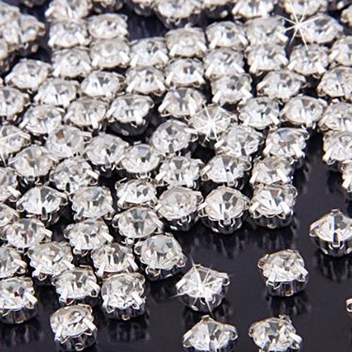 Manik Spacer Rhinestone Berkilau Lapis Perak Dekorasi Jahit Perhiasan DIY 100 Pcs