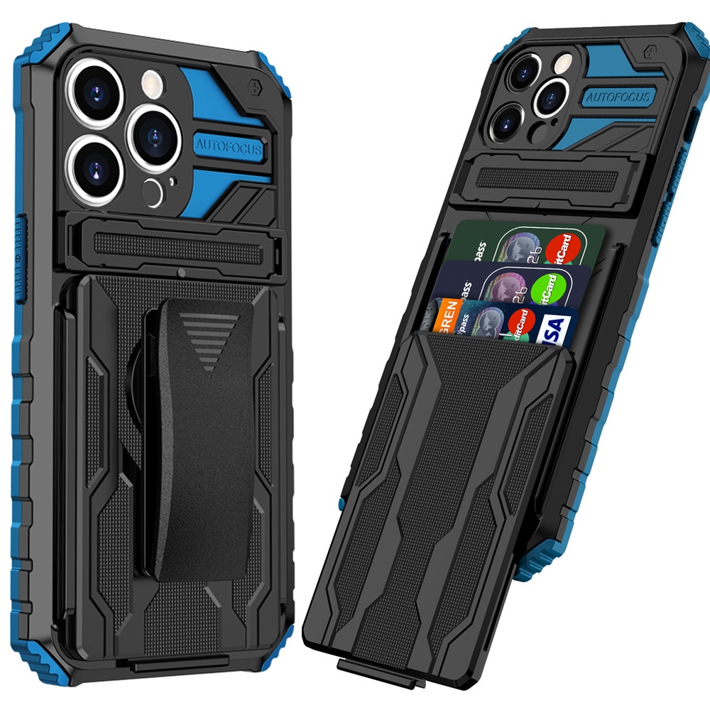 Casing Armor iPhone 11 Pro Max 7 8 Plus Shockproof Dengan Slot Kartu Kredit Dan Klip Penjepit