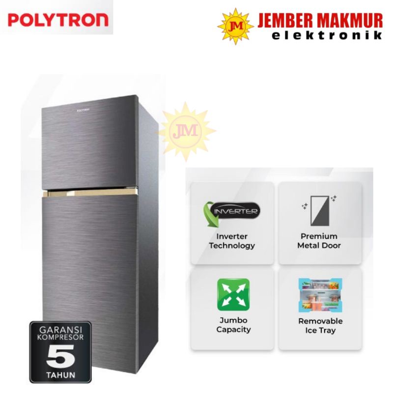 Kulkas POLYTRON Metal Jumbo 2 pintu 240 liter PRW 256Y