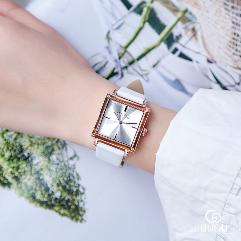 Guou Wanita Kulit Square Mode Pribadi Fashionmonger All-Match Gaya Sederhana Quartz Watch Tahan