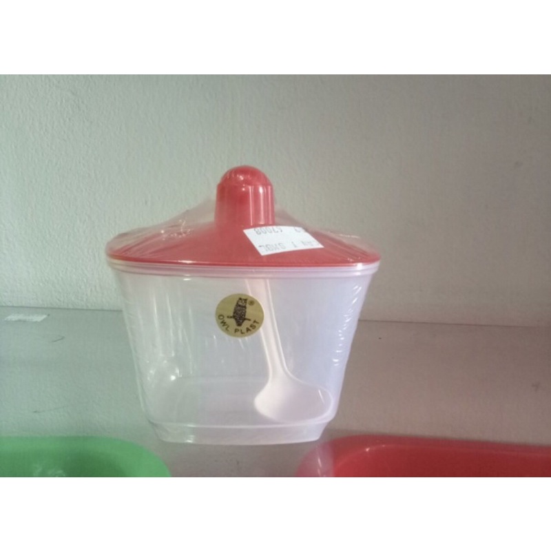 TEMPAT WADAH SAMBAL BUMBU TUTUP + SENDOK PLASTIK BAGUS 365ML ISI 2 PCS OWL PLAST