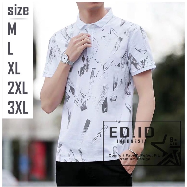 BAJU POLO SHIRT PRIA MOTIF LENGAN PENDEK ADRIS ATASAN KAOS KERAH COWOK