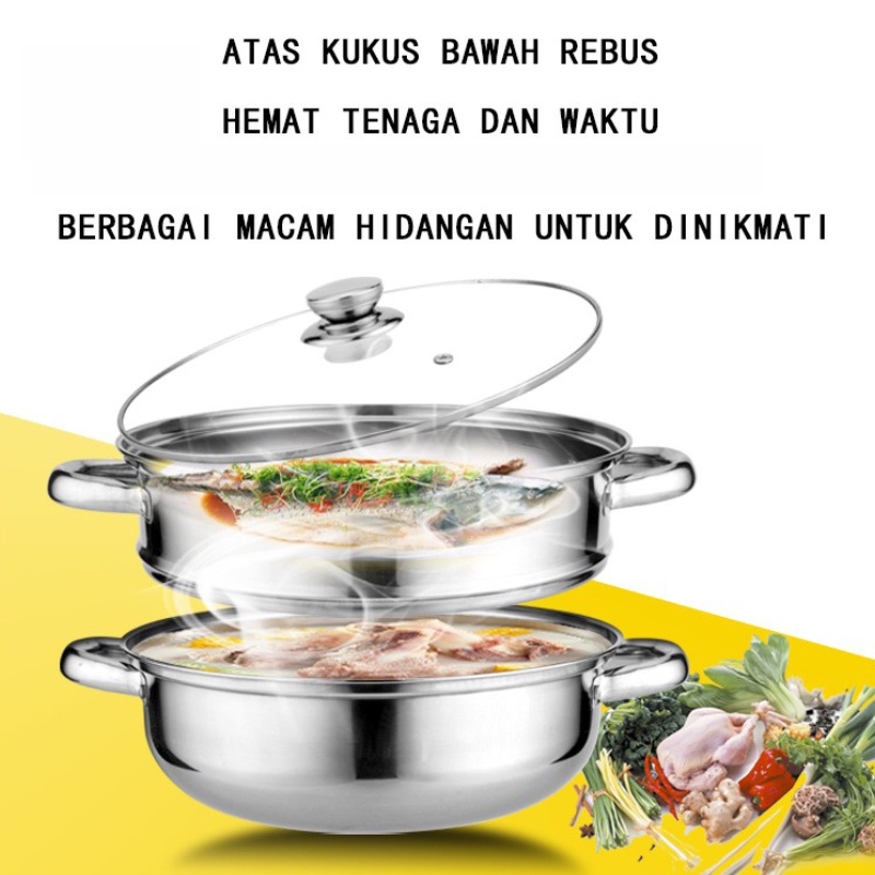 Panci Steamer 2 Tingkat Kukusan Stainless Steel panci multifungu peralatan dapur perlalatan dapur  ZG2