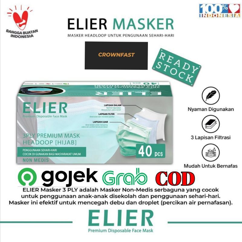 Masker Hijab Headloop 3Ply Non-Medis Isi 40 Pcs Merk Boson & Tali Pengait Masker