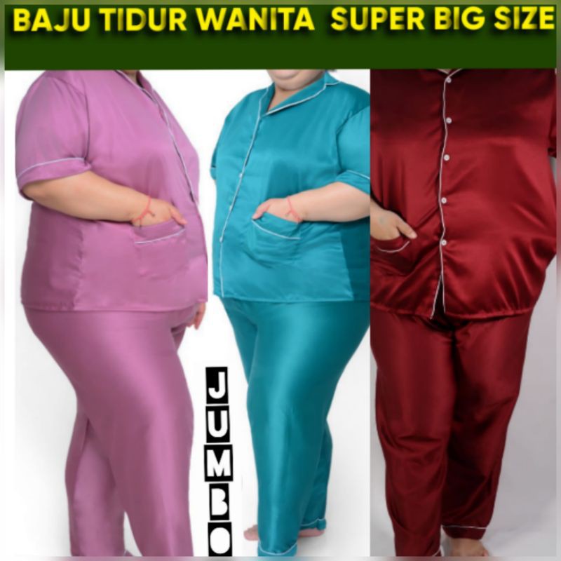 JUMBO BIG SIZE LD 140 SATEN POLOS BAJU LENGAN PENDEK CELANA PANJANG