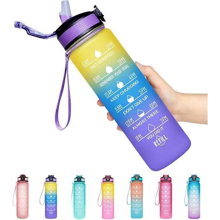 BOTOL MINUM 1 LITER BOTOL MINUM RAINBOW KOREA VIRAL BOTOL MINUM MOTIVASI / Botol Minum 1 LITER PASTEL / Botol minum 1000ml / Drink Reminder BPA FREE