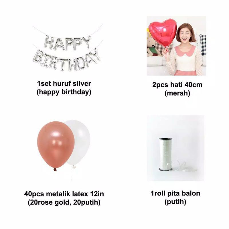 PAKET DEKORASI ULANG TAHUN/ HAPPY BIRTHDAY SIMPLE WHITE ROSEGOLD