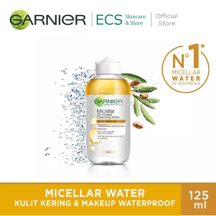 Garnier Micellar Water OIL INFUSED BIPHASE (Pembersih wajah &amp; Make Up Waterproof) 125 ml / 50ml 400 ml - Kuning Orange Micelar MakeUp Water proof