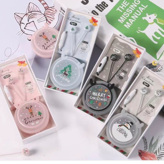 [A-113] / [A-117] Headset Earphone MERRY CHRISTMAS / Wadah Earphone Tema Natal Xmas Simple Elegan