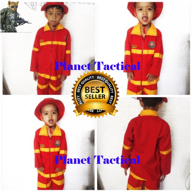 seragam kostum damkar anak  baju damkar merah good quality grosir