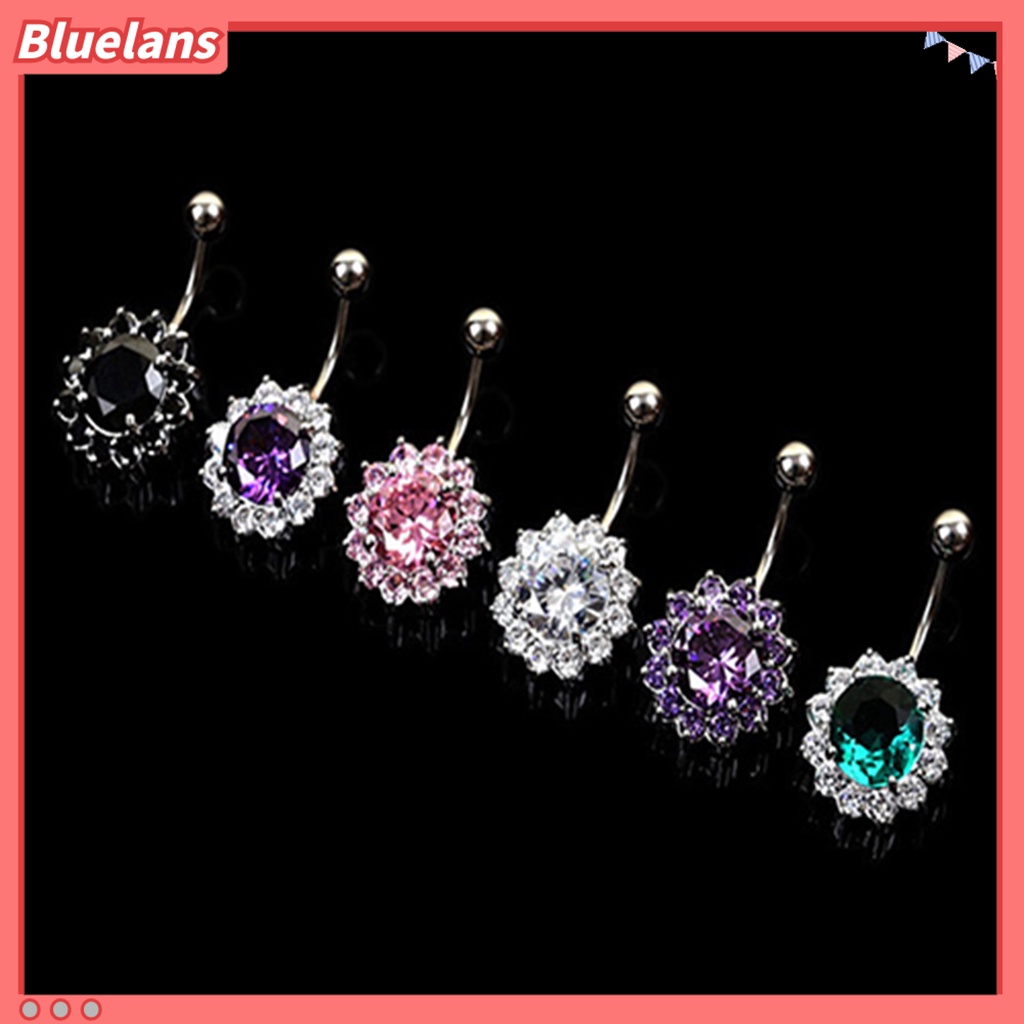 Bluelans Body Piercing Ring Fashion Rhinestone Ball Button Jewelry Barbell Bar Belly Navel Ring for Women