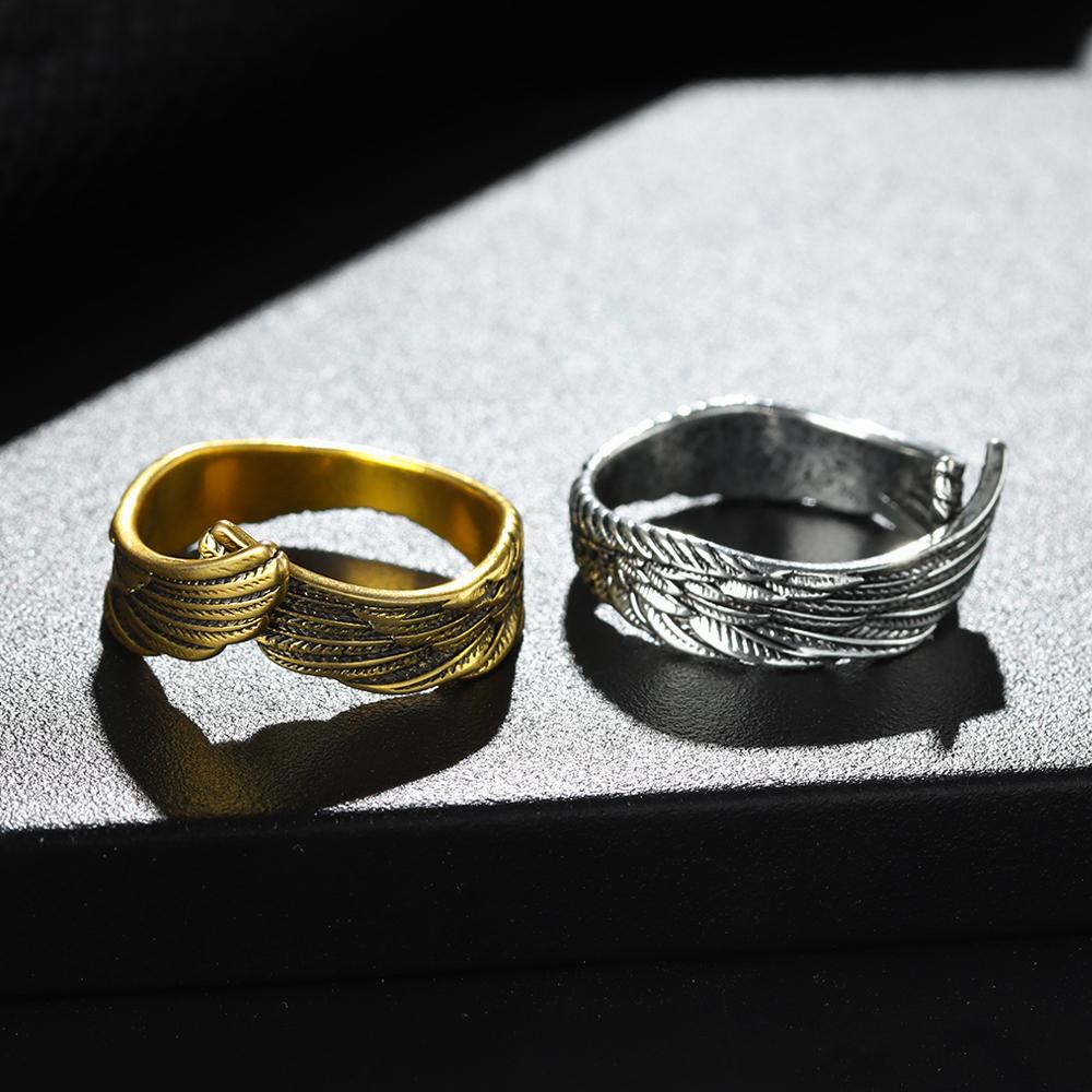 R-bunga Sayap Malaikat Cincin Wanita Pria Kekasih Bulu Gothic Steampunk Terbuka Rings