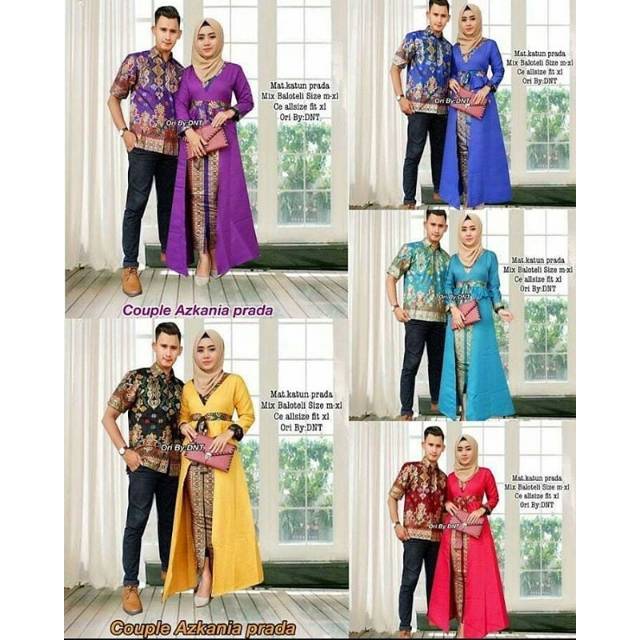 Baju Batik Couple Kebaya Batik Azkania Set Rok panjang Hem Kemeja Cowok Lengan Pendek