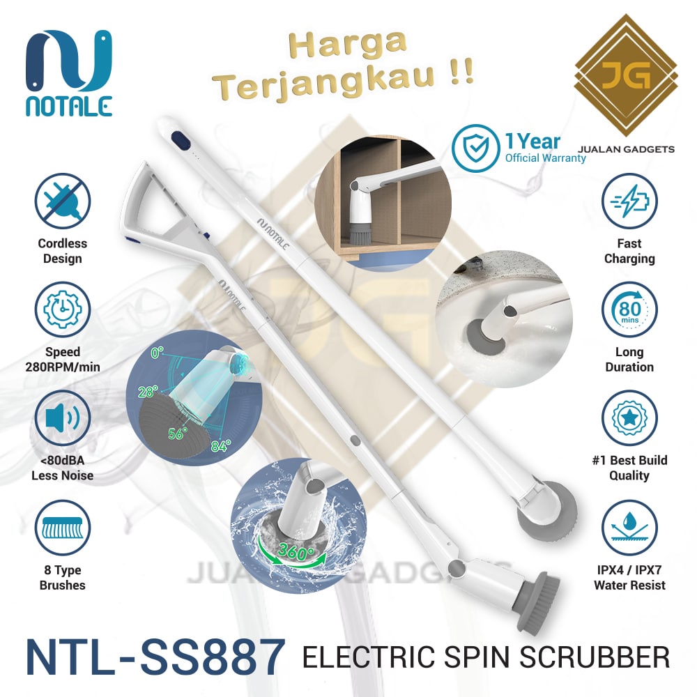 Notale Cordless Elektrik Spin Scrubber Sikat WC / Sikat Elektrik Pembersih