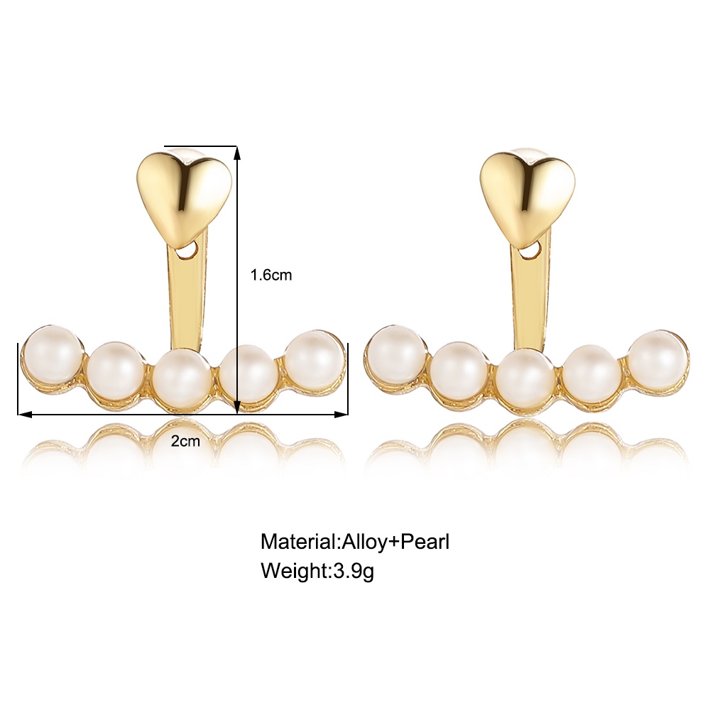 Anting Stud Bentuk Hati Aksen Mutiara Warna Emas Gaya Korea Untuk Wanita
