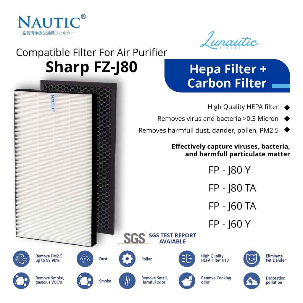 Hepa Filter untuk Sharp FP-J80 FP-J80Y/TA FP-J60 FP-J60Y/TA - Filter hepa FP-J60Y-W  FP-J80Y-H