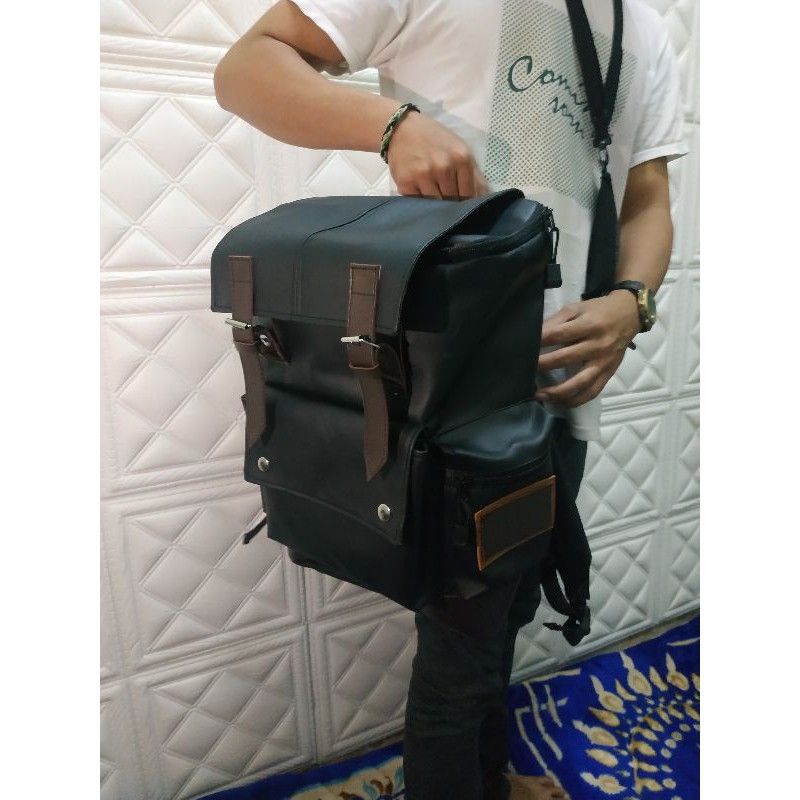 Tas Ransel punggung pria 2in1 Waistbag pria, Ransel kulit HDN distro bandung