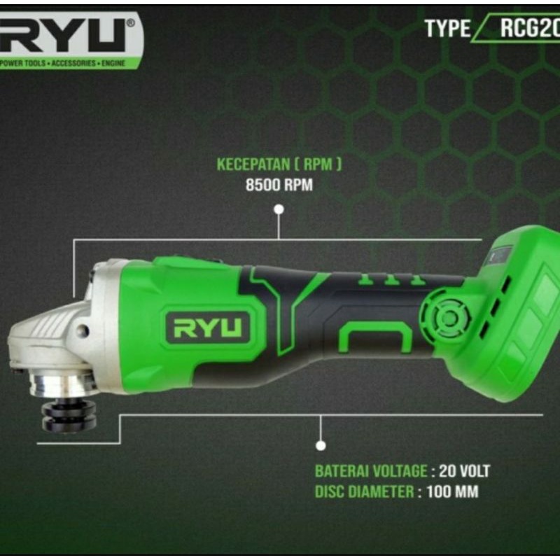 RYU Mesin gerinda batrei RCG 20v cordless RCG20V 4 inch gerinda RYU