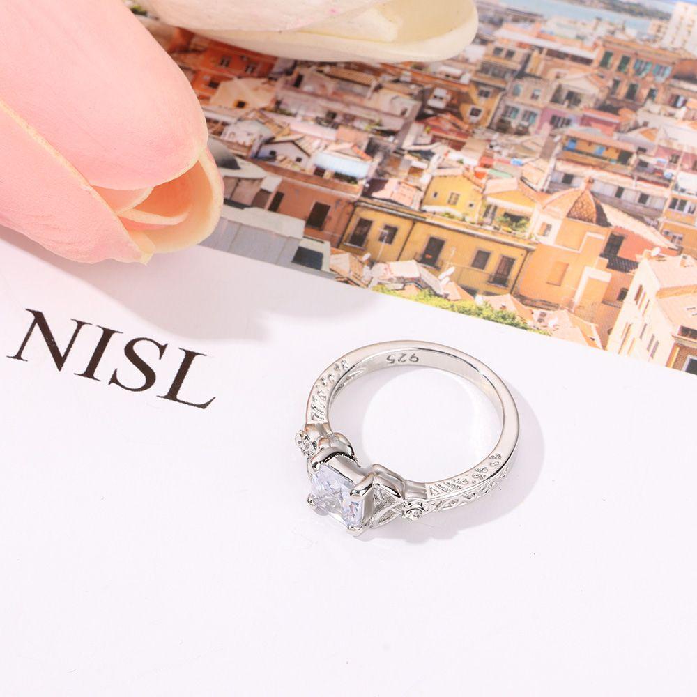 Solighter Cincin Berlian Hadiah Natal Anniversary Wanita Fashion Kesederhanaan925 Sterling Silver