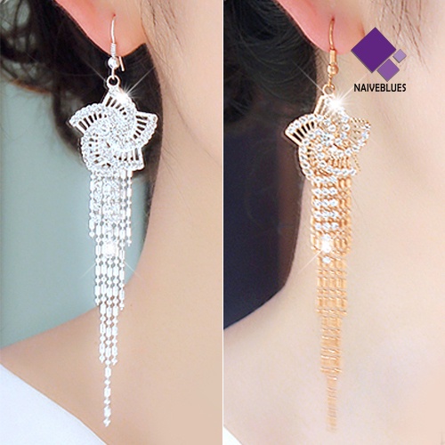 Anting Hook Panjang Bentuk Bunga Bahan Alloy Aksen Berlian Imitasi Untuk Wanita