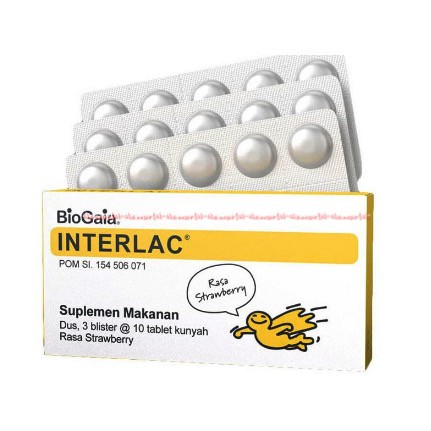 Interlac 30tablet Suplemen Makanan Vitamin Anak Kunyah Rasa Strawberry Jeruk Vitamin C Interlak