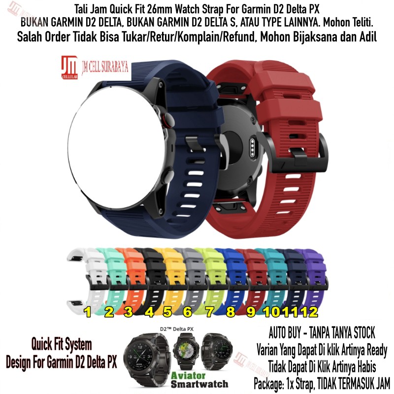 MD2 Tali Jam Quick Fit 26mm Watch Strap Garmin D2 Delta PX - Silikon Rubber