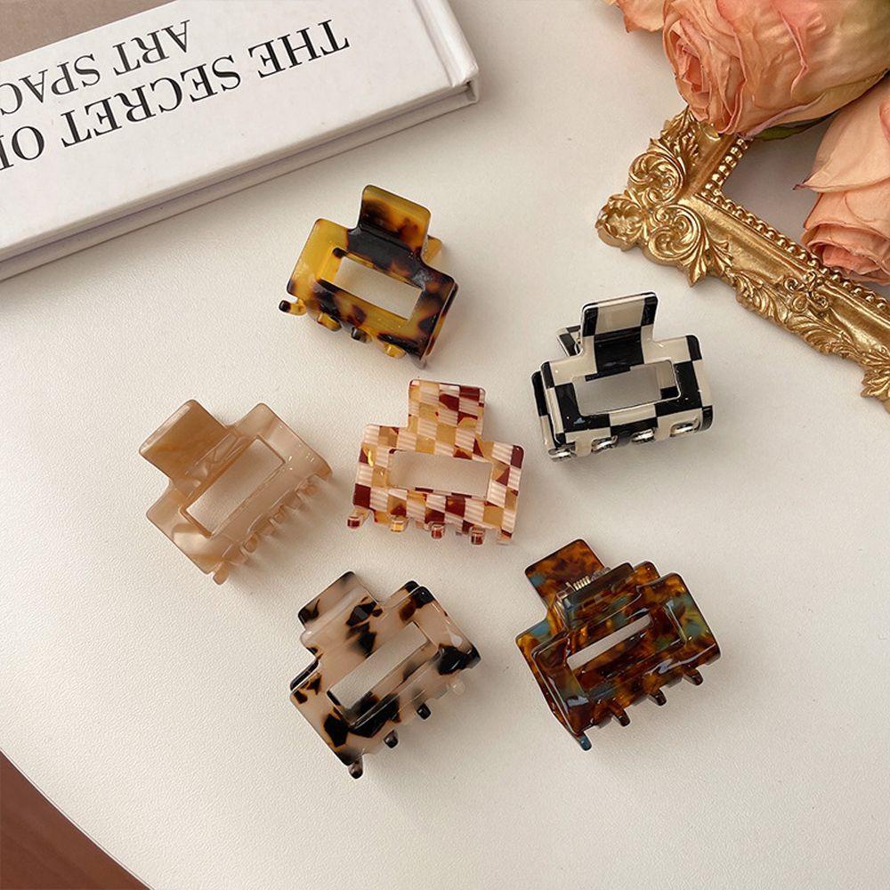 Agustinina Jepit Rambut Perempuan Mode Kecil Papan Catur Leopard Persegi Jepang Hiasan Kepala