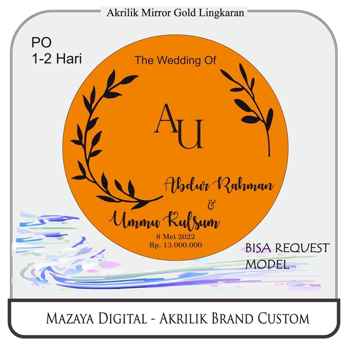 AKRILIK MIRROR GOLD bulat,  Custom Nama Dekorasi Mahar