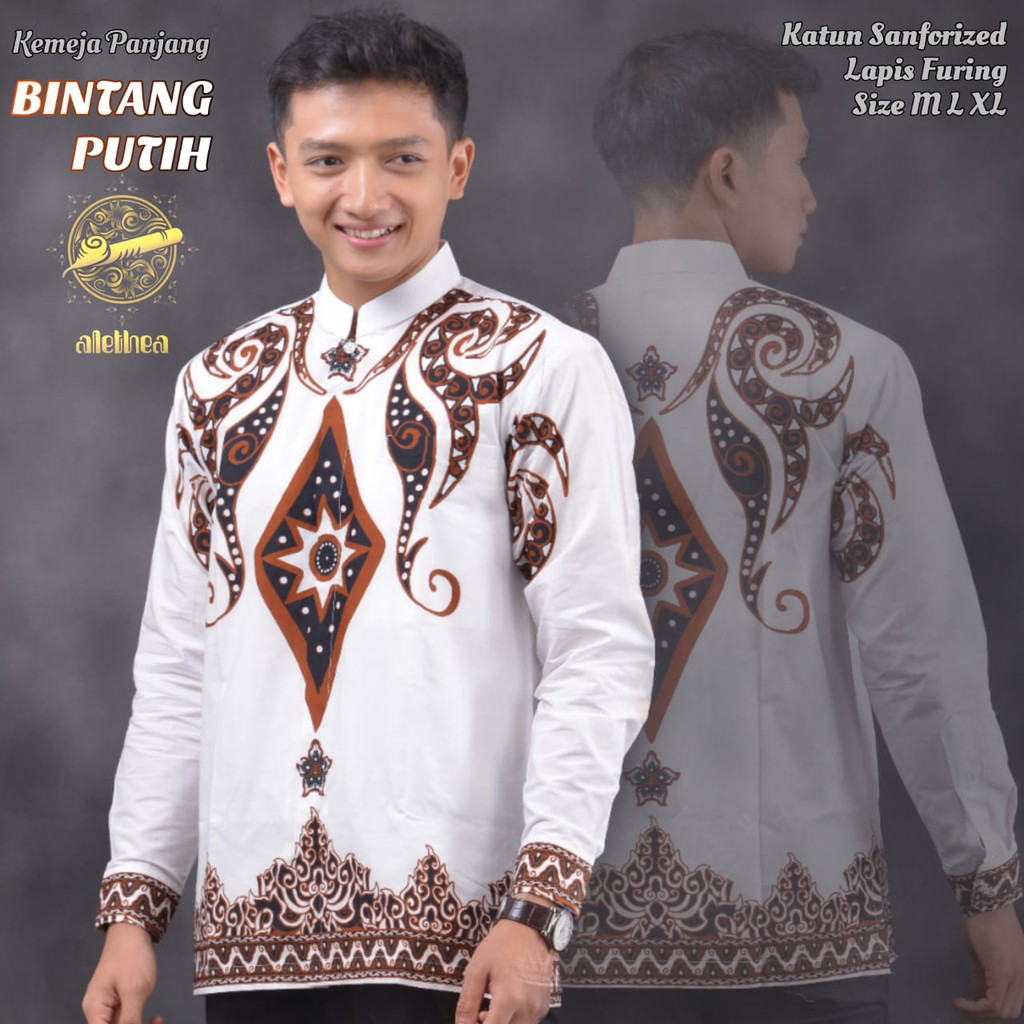 BINTANG PUTIH Kemeja Baju Koko Batik Pria Dewasa Premium Lebaran Asli Solo ALETHEA