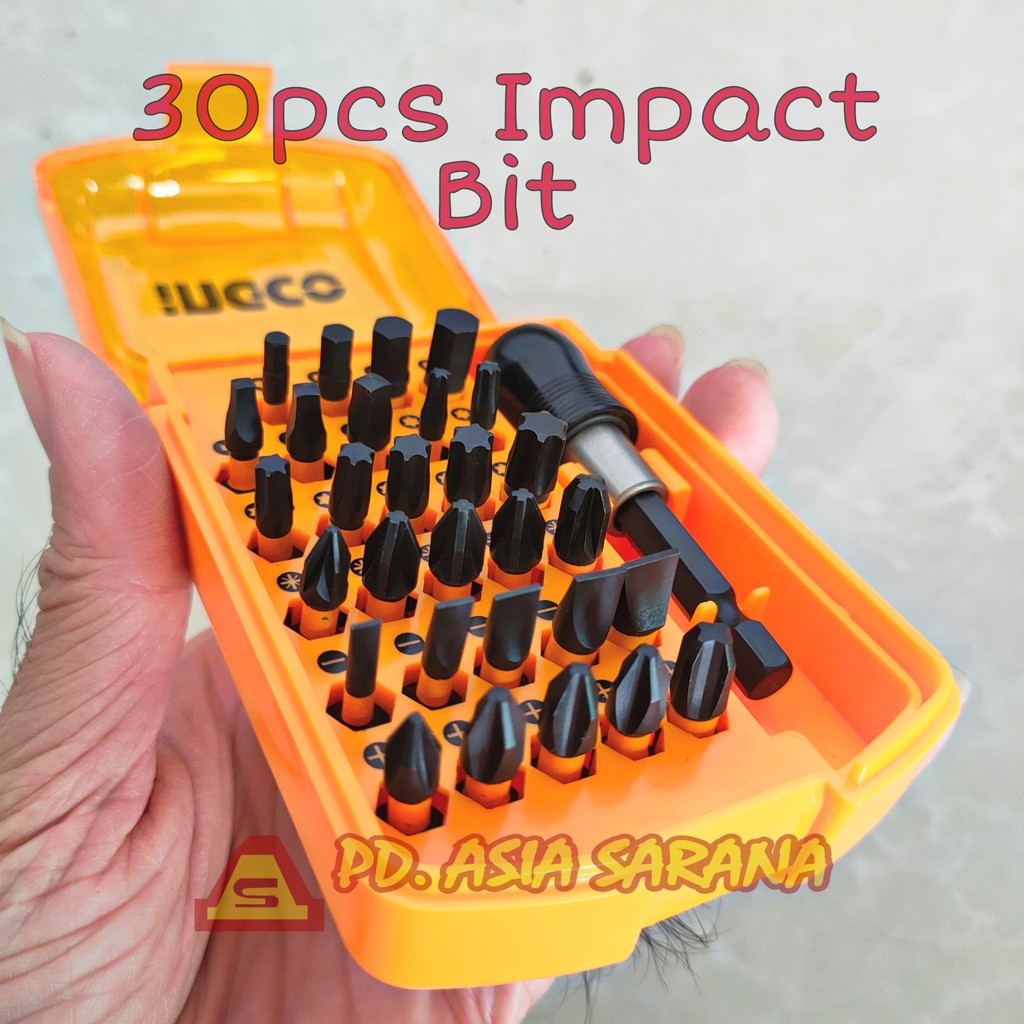 Impact Screwdriver Bit 30pcs Set INGCO AKSD68303 Mata Obeng Magnet +-