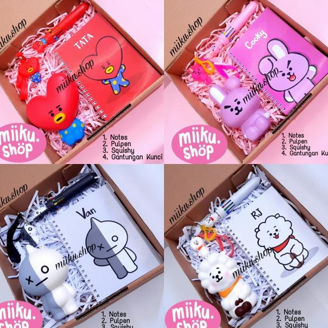Paket Box Squishy Bt21 Chimmy Tata Koya Cooky Rj Shooky Mang Van
