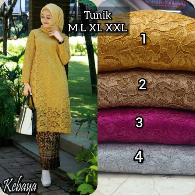 Setelan tunik brukat (tunik brukat + rok plisket/lilit)