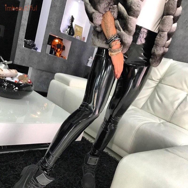  Celana  Legging  Panjang Model High Waist Bahan Kulit  PVC 