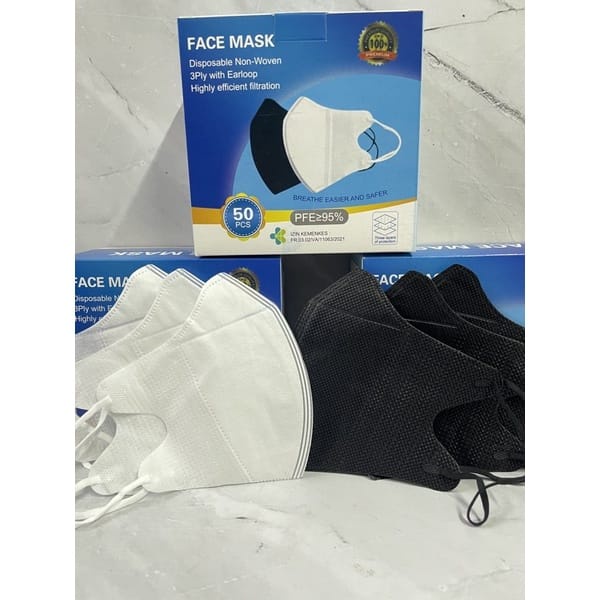 [MURAH] masker duckbill putih isi 50 merek facemask tebal dan elastis lembut 3ply